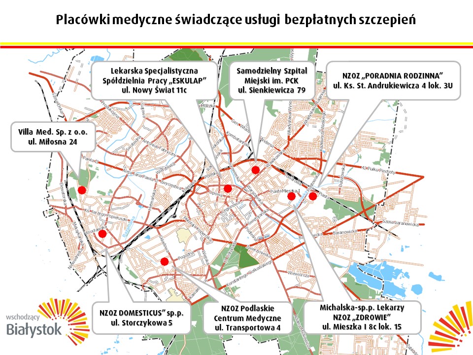 Mapa miejsc bezpłatnych szczepień seniorów /Wschodzący Białystok/
