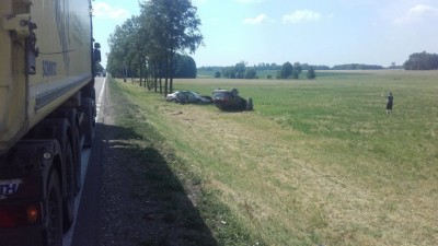 Wypadek na&nbsp;trasie Białystok - Korycin. Auto dachowało