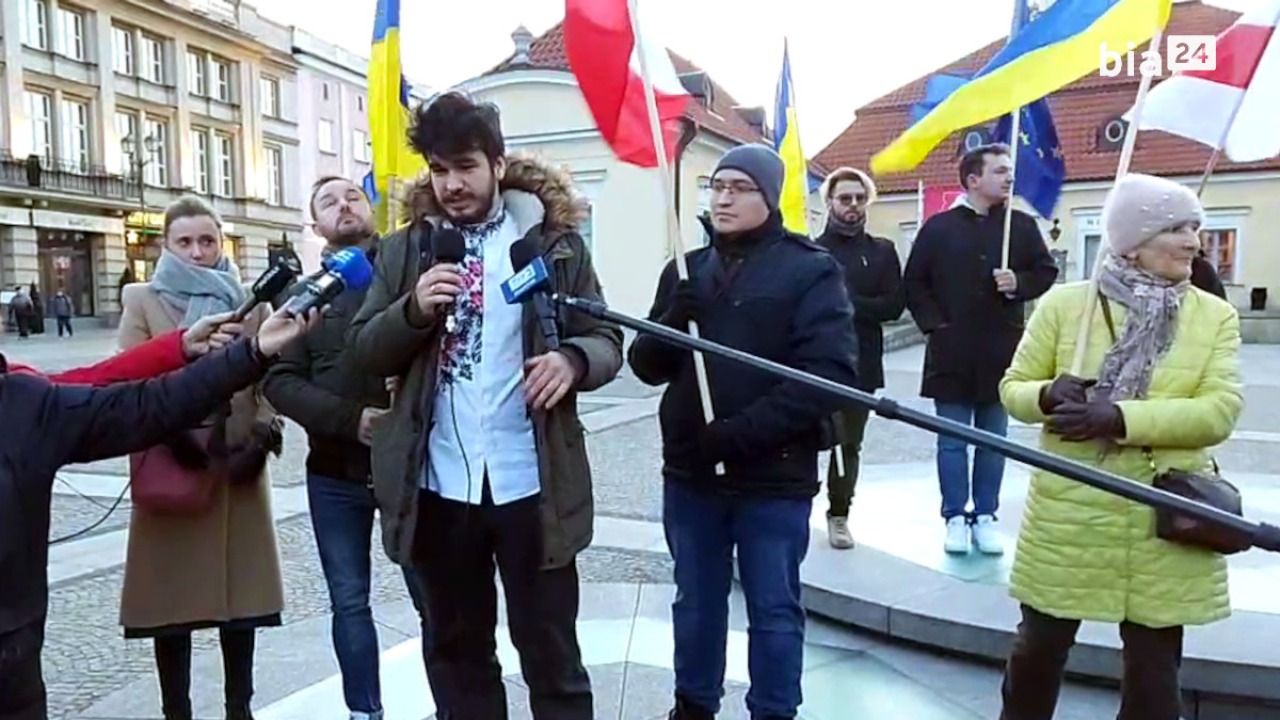 VIDEO. Wiec solidarności z&nbsp;Ukrainą w&nbsp;centrum Białegostoku