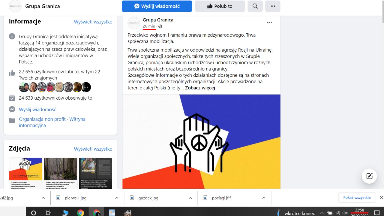Strona fejsbukowego profilu Grupy Granica 