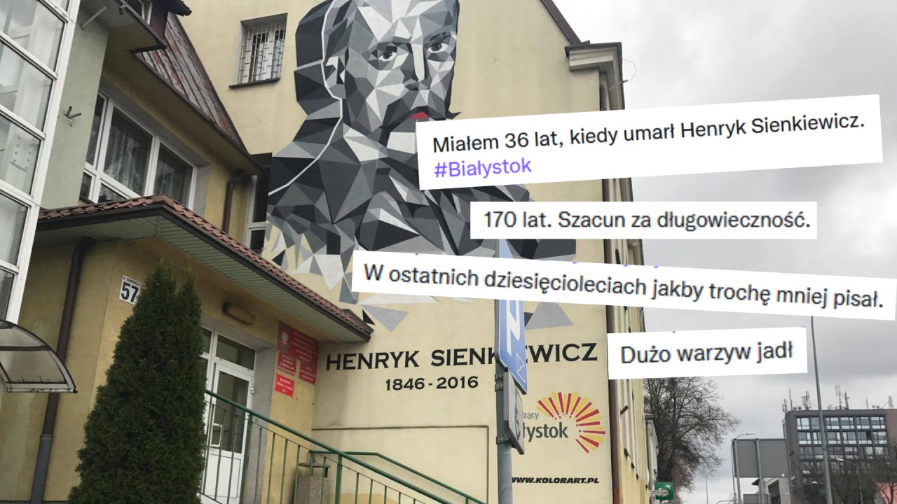 Internauci żartują z białostockiego muralu Henryka Sienkiewicza [fot. bia24.pl] 