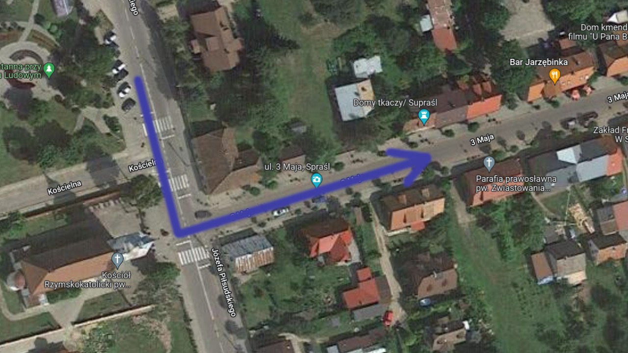 Supraśl, ulica 3go maja w czasie wakacji będzie jednokierunkowa [fot. Google Maps / bia24.pl]