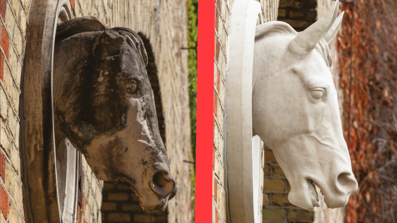 Przypominały gotyckie maszkarony, po konserwacji dwa końskie łby cieszą oko[ [fot. Muzeum Podlaskie]