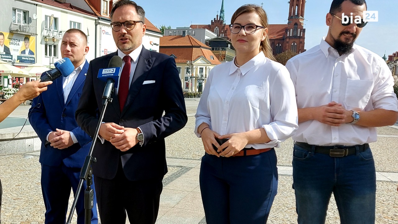 Konferencja prasowa kandydatów na posłów KW PiS Michała Wiśniewskiego i Małgorzaty Mitury [fot. Bia24]