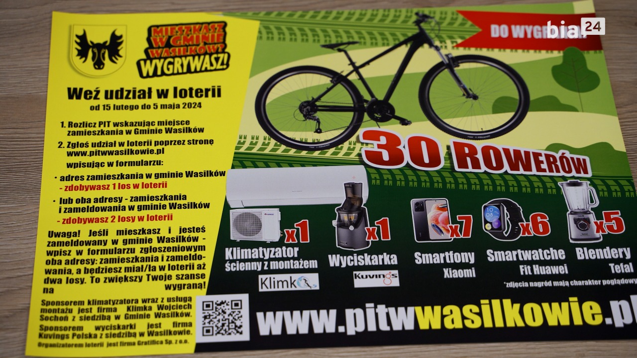 Do wygrania m.in. rowery górskie - trwa loteria PIT-owa  „Mieszkasz w&nbsp;Gminie Wasilków? Wygrywasz!”