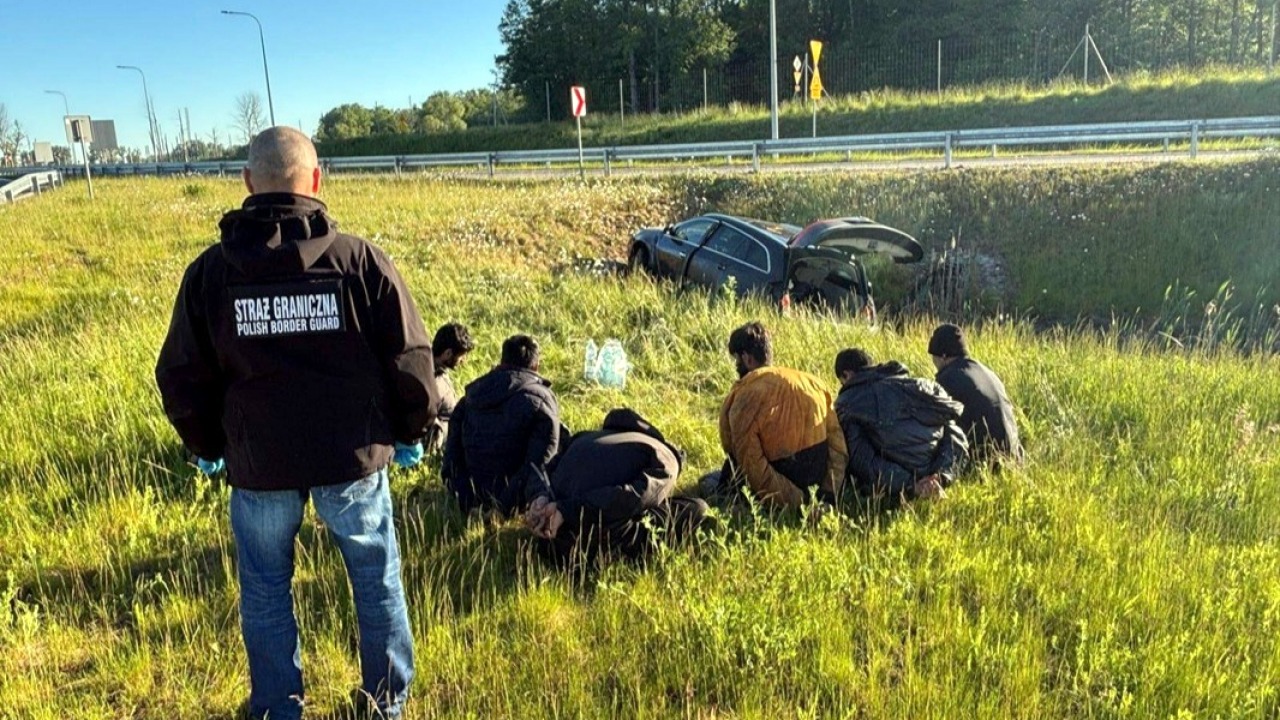 Auto w rowie, migranci zatrzymani [fot. POSG]
